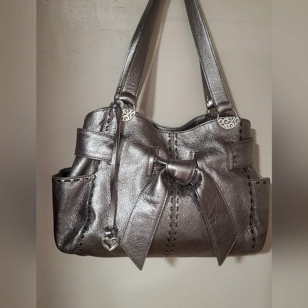 Brighton Silver Shoulder Bag with Ruched Design and Metallic Finish